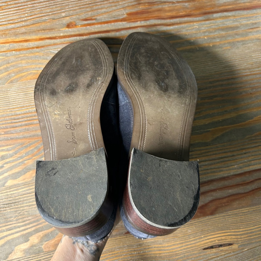 Sam Edelman Denise Slate Blue Suede Penny Loafers Silver SE Logo Shoes 7M EUR 37 - Picture 6 of 10